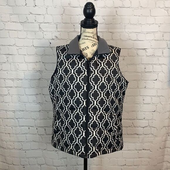 Lands’ End puffer vest black and white size medium - Picture 1 of 7